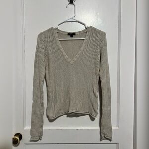 James Perse knit cashmere wool cotton blend V-neck sweater in a soft beige color